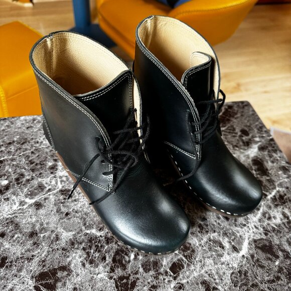 NWOT Maguba Casablanca Black Leather Lace Up Wedge Clog Ankle Boot Size 36 - Picture 1 of 6